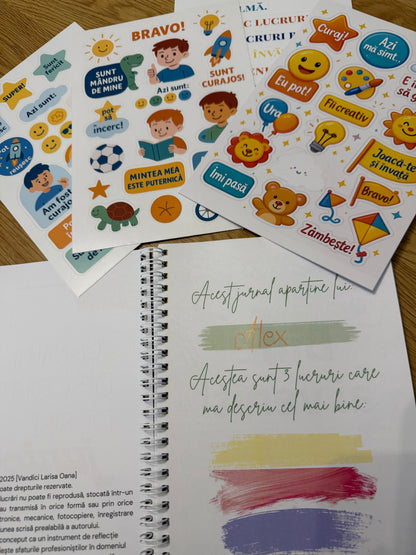Set pentru Copii – Jurnal de Recunoștință și Dezvoltare Emoțională + Stickere Motivaționale