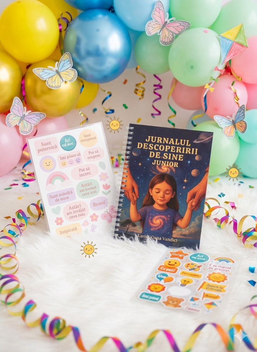 Set pentru Copii – Jurnal de Recunoștință și Dezvoltare Emoțională + Stickere Motivaționale