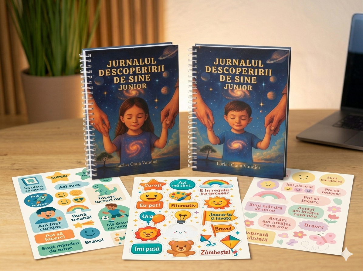 Set pentru Copii – Jurnal de Recunoștință și Dezvoltare Emoțională + Stickere Motivaționale