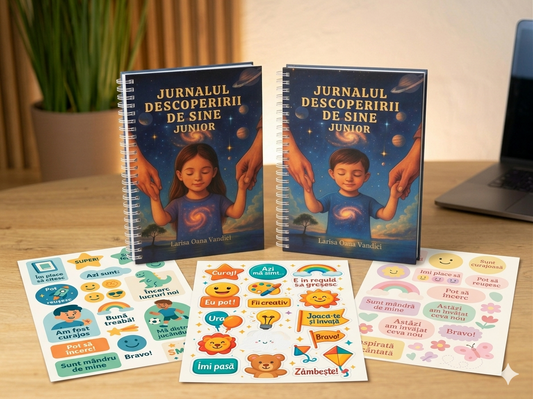 Set pentru Copii – Jurnal de Recunoștință și Dezvoltare Emoțională + Stickere Motivaționale
