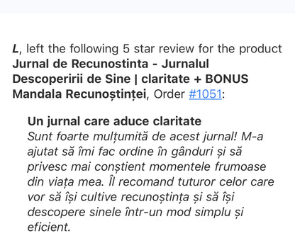 Jurnal de Recunostinta - Jurnalul Descoperirii de Sine | claritate + BONUS Mandala Recunoștinței
