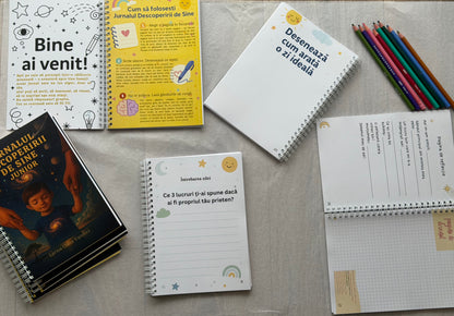 Set pentru Copii – Jurnal de Recunoștință și Dezvoltare Emoțională + Stickere Motivaționale