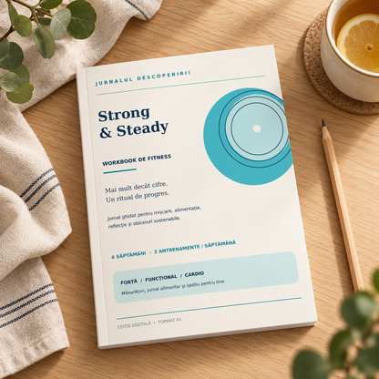 Strong & Steady – Jurnal Fitness, Alimentație și Progres | 4 Săptămâni · PDF Digital A5